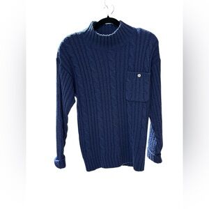 Men's Classic Blue Cable Knit Crewneck Sweater